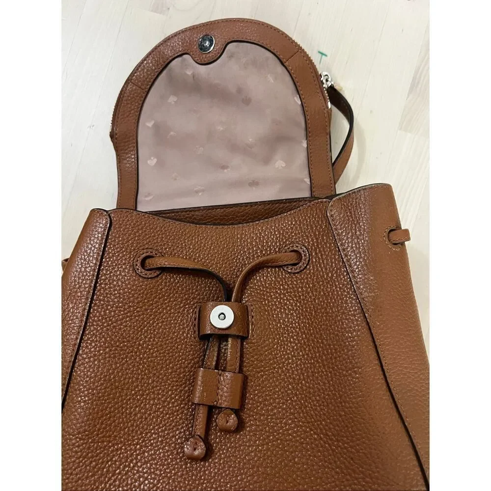 Kate Spade New York Leila Medium Flap Backpack Brown Pebbled Leather